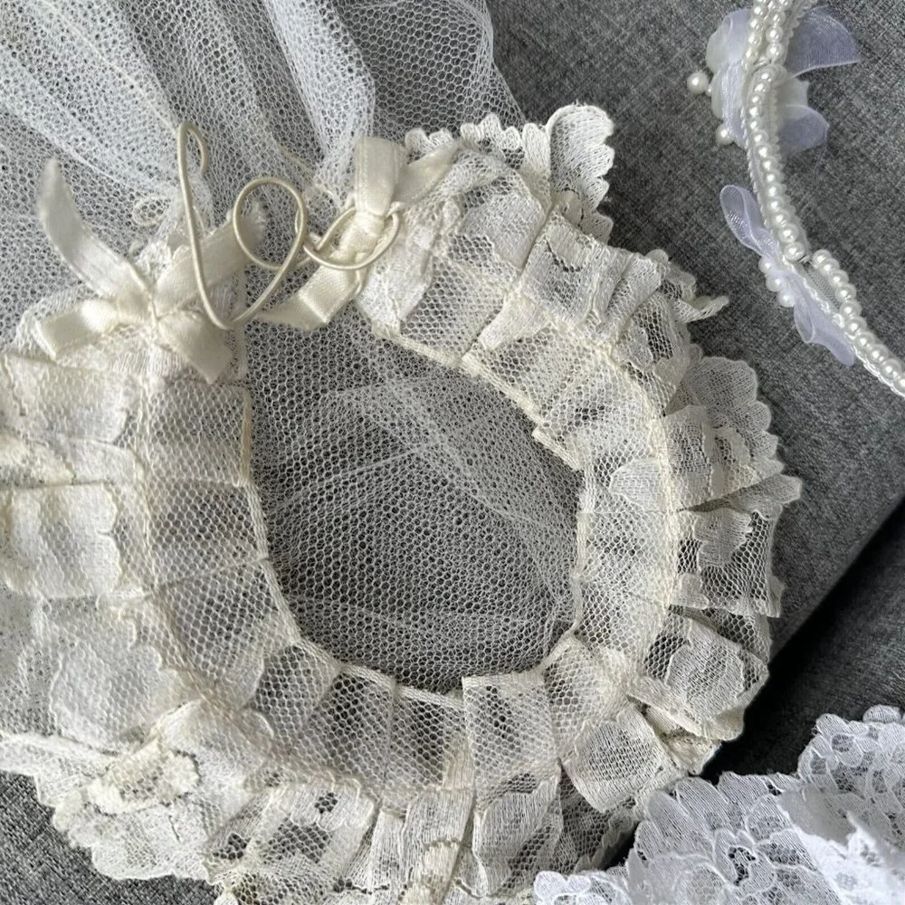 First Communion Veil and Bridal Veil Vintage Lot of 4 Netting Lace Beaded